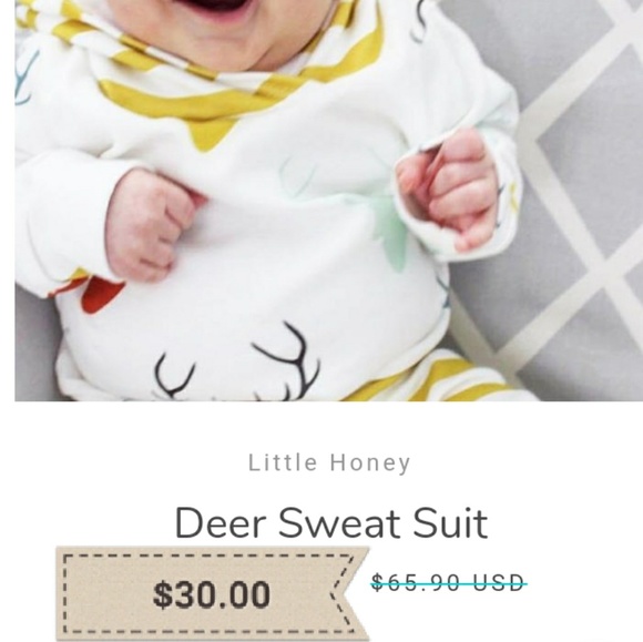 NWT| Unisex Deer Hoodie/Pant Set NB - Picture 3 of 3